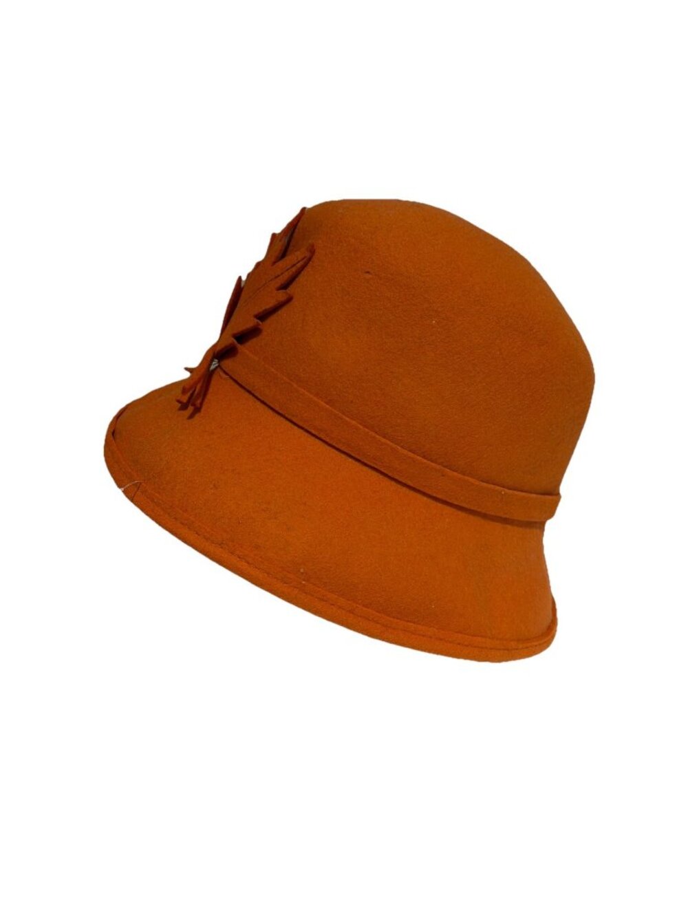 VTG Platania Italy Women's 100% Wool Bucket Cloche Hat Leaf Trim Art Deco NWT